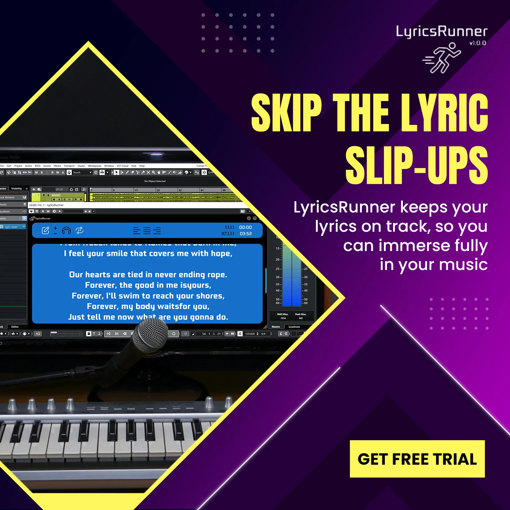 With LyricsRunner, it's always your best take — singer recording with synced scrolling lyrics